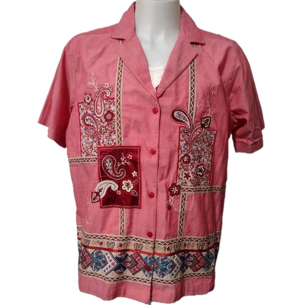 Bobbie Brooks Shirt 18W/20W Womens Boho Pink Plus Size‎ Retro Whimsical Y2K Top
